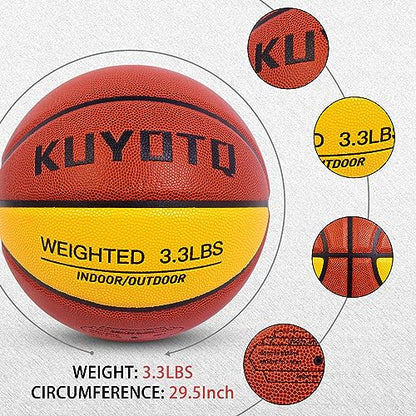 KUYOTQ 3LBS/3.3LBS/2.2LBS Weighted Heavy Training Basketball 29.5/28.5" in and Outdoor Improving Handling Dribbling Passing Rebounding Skill Composite Size 7/6 Weighted Training Basketball Equipment