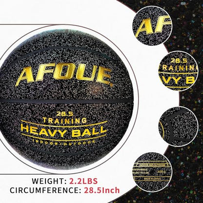 2.2LBS 1.0kg Heavy Training Basketball, 28.5" Size 6 Quality Faux Leather Construction Starry Black, Indoor Outdoor Improving Strength Handling Dribbling Shooting (Deflated)