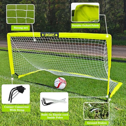 LOMGWAYS Soccer Goal – Foldable Frame Net for Kids + Youth – Indoor + Outdoor Soccer Goal with Carry Bag – Easy Set up – Multiple Sizes for Practice & Games - size: 6.6x3.3FT(Size 5 Ball)