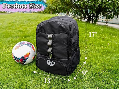 Youth Soccer Bag, Soccer Backpack for Football Volleyball Basketball, Backpack with Ball Compartment and Ball Holder - color: Black