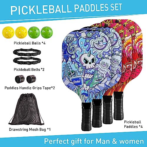 Pickleball Paddles Set of 4 for Beginners Men Women Adults - color: ‎Ornate Skull Pattern