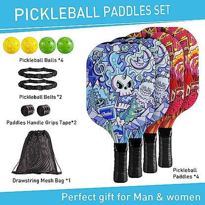 Pickleball Paddles Set of 4 for Beginners Men Women Adults - color: ‎Ornate Skull Pattern