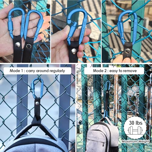 Bag Hook for Fence, Aluminum Alloy Carabiner Strap for Hanging Baseball Softball Pickleball Tennis Bags (Blue 2) - color: Blue