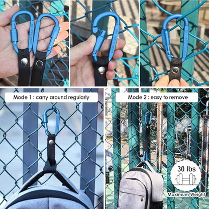 Bag Hook for Fence, Aluminum Alloy Carabiner Strap for Hanging Baseball Softball Pickleball Tennis Bags (Blue 2) - color: Blue