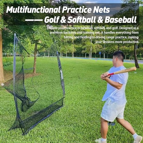 7x7ft/8x8ft Baseball Softball Net with Steel Frame for Batting, Hitting, Pitching, Portable Baseball Batting Net with Carry Bag, Great for All Levels - size: 7FT Black(Golf)