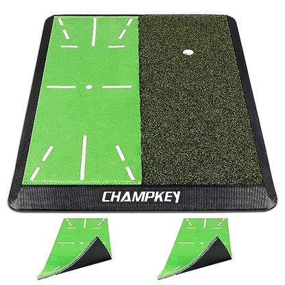 CHAMPKEY Heavy-Duty Golf Hitting Mat - Swing Path Feedback Golf Practice Mat - Ideal for Indoor and Outdoor Training - size: 13" x 17", style: Impact & Fairway Mat with 2 Pads