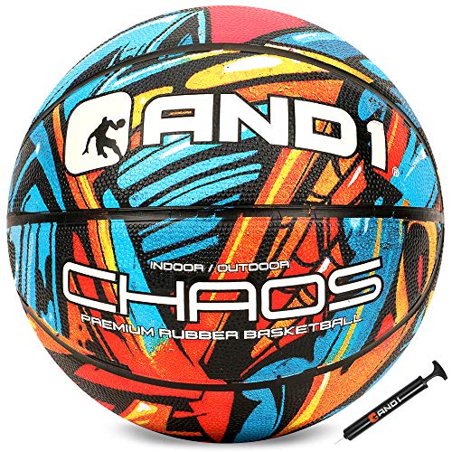 AND1 Chaos Basketball: Official Regulation (29.5 inches) Rubber - Deep Channel Construction Streetball, Made for Indoor Outdoor Basketball Games - color: Blue/Orange Graffiti