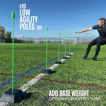QUICKPLAY PRO Agility Poles (10x Adjustable 3ft to 6ft) for Turf & Court Training - style: Set of 10 Agility Poles + set of 5 base weights