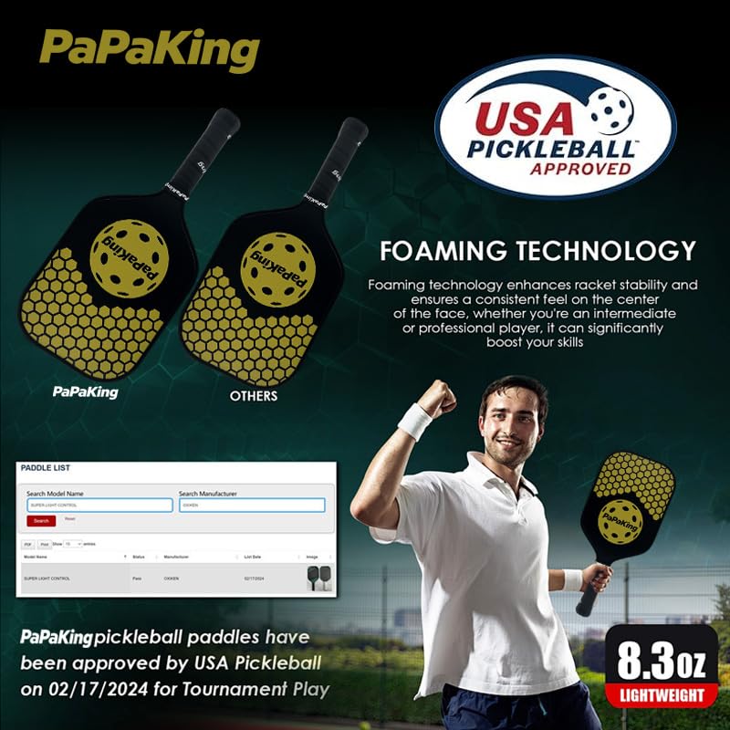 Carbon Fiber Pickleball Paddle with 2 Balls, Lightweight Paddle with Large Sweet Spot & Vibration Damping, Carbon Fiber Textured Surface for High Spin & Control, PP Honeycomb Core