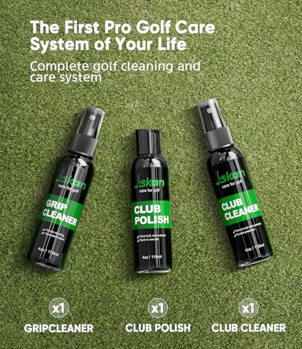 Jiskan Pro Golf Cleaning Kit with Golf Club Cleaner Brush, Grip Cleaner, Club Polish, Towel, Club Groove Sharpener Tool and Portable Case, Essentials Golf Accessories for Men Golf Gifts for Golfers