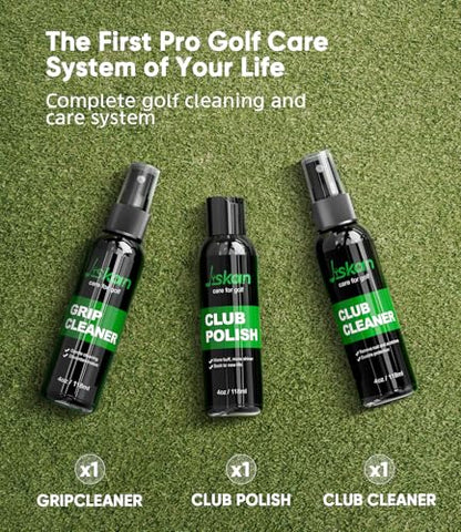 Jiskan Pro Golf Cleaning Kit with Golf Club Cleaner Brush, Grip Cleaner, Club Polish, Towel, Club Groove Sharpener Tool and Portable Case, Essentials Golf Accessories for Men Golf Gifts for Golfers