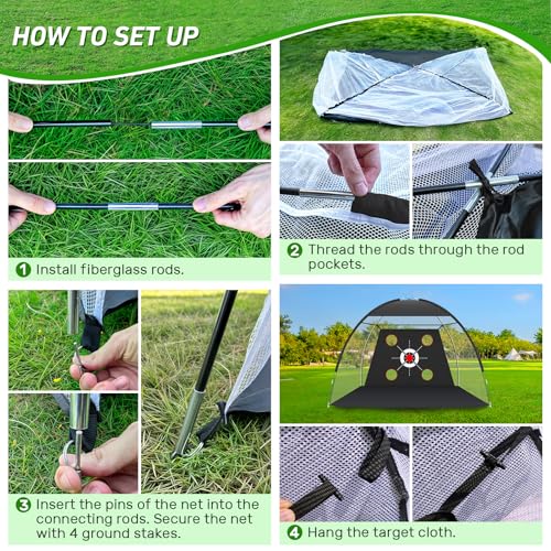 Golf Net, 10x7FT with Golf Practice Mat, Hitting Aid Nets for Backyard Driving Chipping Training Swing with Targets Outdoor or Indoor– Gifts for Men/Dad/Him