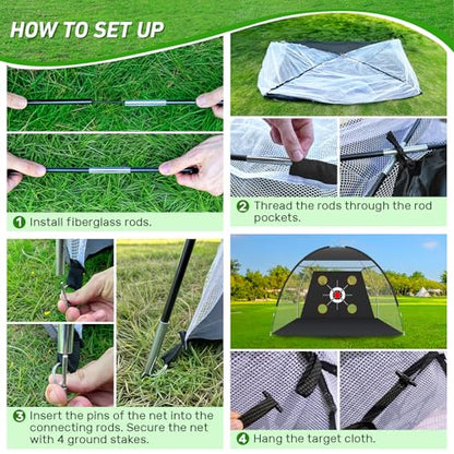 Golf Net, 10x7FT with Golf Practice Mat, Hitting Aid Nets for Backyard Driving Chipping Training Swing with Targets Outdoor or Indoor– Gifts for Men/Dad/Him