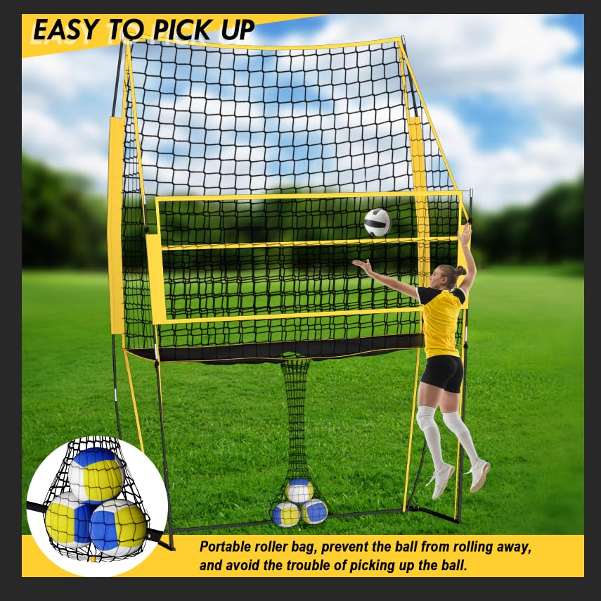Volleyball Training Net, Portable Adjustable Trainer for Serving Spiking & Setting – 3-in-1 Height Settings for Kids Teens & Adults, Sturdy Steel Frame for Backyard Beach Gym Indoor/Outdoor Practice