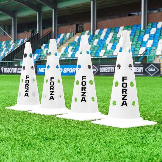 FORZA 20in Training Cones | Adjustable Hurdle System for Customizable Drills | Available in 4 Fluorescent Colors - color: White, size: Pack of 8, style: Without Agility Poles
