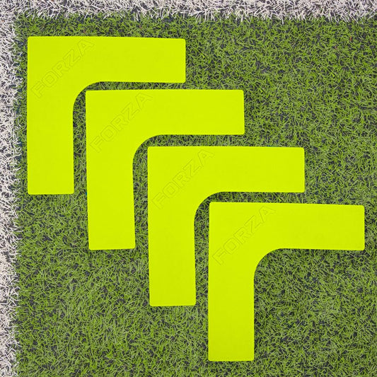 FORZA Pitch Line Marker Corners | Rubber Field Markers for All Sports, Perfect for Training & Games – Available in 9 Colors, Pack of 4 - color: Fluro Yellow