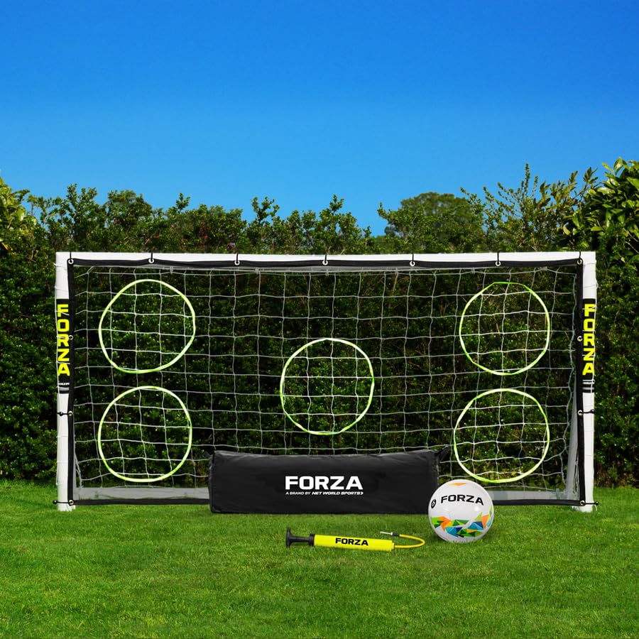 FORZA 8 x 4ft Kids Soccer Goal - The World’s #1 Backyard Goals! | 100% UK-Made, 3 Min Setup, Unbreakable Goalpost + Target & Ball Bundle - Buy FORZA, Play Forever! - style: 5. Full Bundle – Goal, Target Sheet, Bag, Ball