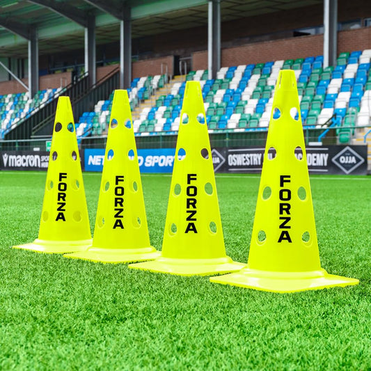FORZA 20in Training Cones | Adjustable Hurdle System for Customizable Drills | Available in 4 Fluorescent Colors - color: Fluro Yellow, size: Pack of 4, style: Without Agility Poles