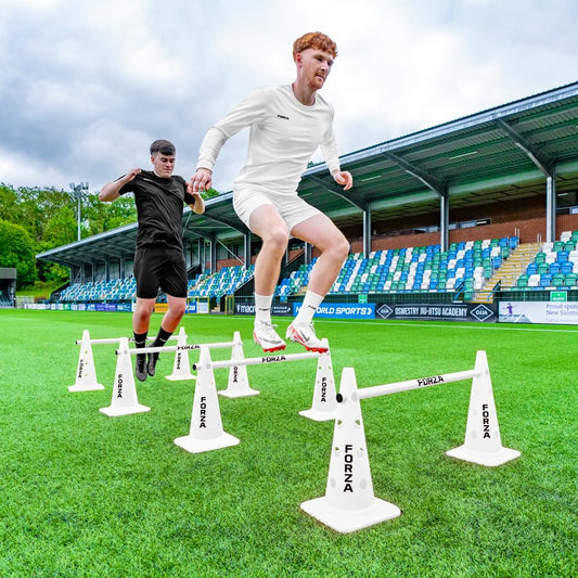 FORZA 20in Training Cones | Adjustable Hurdle System for Customizable Drills | Available in 4 Fluorescent Colors - color: White, size: Pack of 8, style: With Agility Poles