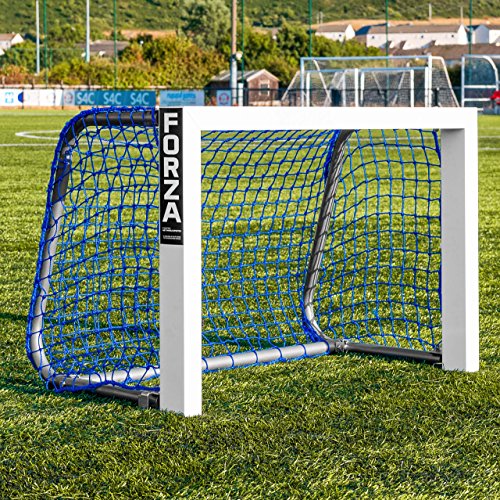 FORZA Alu Mini Target Soccer Goal | Durable Aluminum Soccer Goal for Training & Games | Folding Design for Easy Storage | Weatherproof Goal with UV-Treated Net & Quick-Release Back Bar - color: Blue Net, size: 3ft x 2ft (35in x 24in)