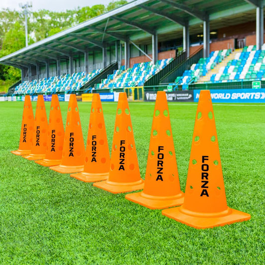 FORZA 20in Training Cones | Adjustable Hurdle System for Customizable Drills | Available in 4 Fluorescent Colors - color: Fluro Orange, size: Pack of 8, style: Without Agility Poles