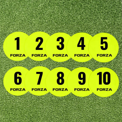 FORZA Numbered Flat Disc Markers [Set of 10] | Non-Slip Training Discs for Soccer, Footbal,l Basketball & Speed Agility Drills | High Visibility, Indoor & Outdoor Coaching Equipment