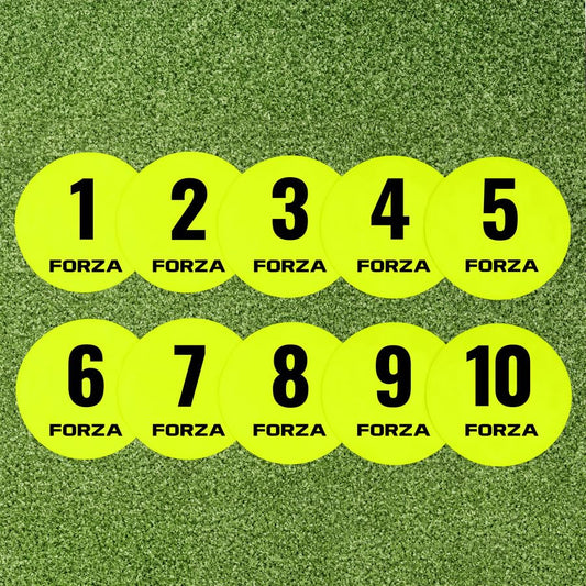 FORZA Numbered Flat Disc Markers [Set of 10] | Non-Slip Training Discs for Soccer, Footbal,l Basketball & Speed Agility Drills | High Visibility, Indoor & Outdoor Coaching Equipment