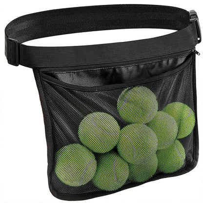 Tennis Ball Waist Bag with Inner Zipper Pocket, Mesh Waist Hip Bag for 8-10 Pickleballs/Tennis Balls, Adjustable Belt Carrier for Outdoor Sport Training, Portable Storage Pouch