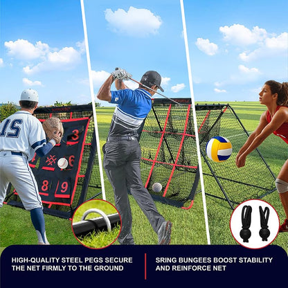 5x4FT Baseball Rebounder Net for Pitching and Batting Training – Multi-Sport Pitch Back Bounce Net – Softball, Soccer & Basketball Training Equipment for Kids and Adults