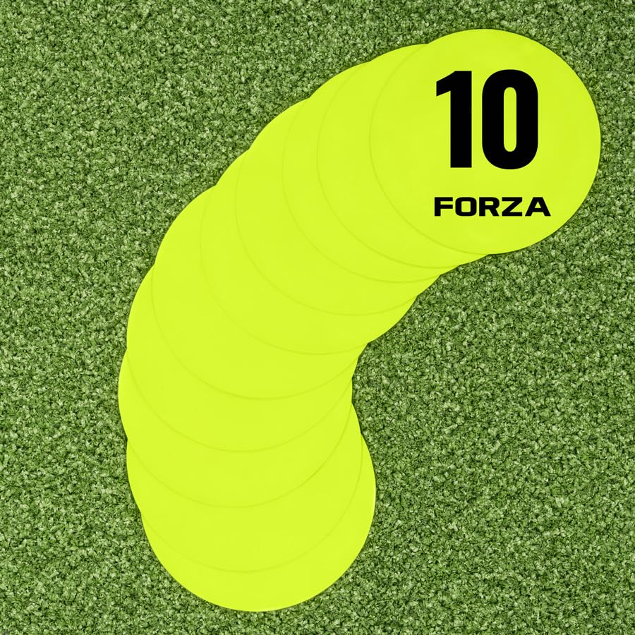 FORZA Numbered Flat Disc Markers [Set of 10] | Non-Slip Training Discs for Soccer, Footbal,l Basketball & Speed Agility Drills | High Visibility, Indoor & Outdoor Coaching Equipment