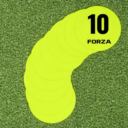 FORZA Numbered Flat Disc Markers [Set of 10] | Non-Slip Training Discs for Soccer, Footbal,l Basketball & Speed Agility Drills | High Visibility, Indoor & Outdoor Coaching Equipment