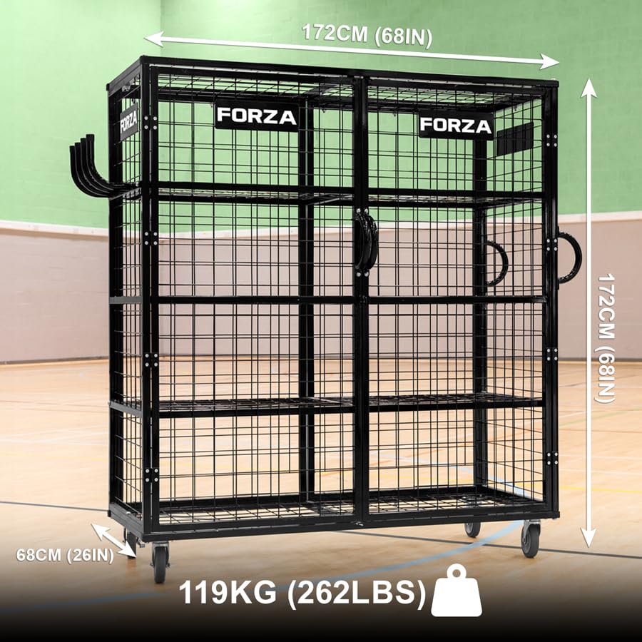 FORZA XL Sports Equipment Storage Cabinet & Cart | Portable Rolling Cart with Mesh Shelves & Lockable Design - Ideal for Schools, Gyms and Sports Centers