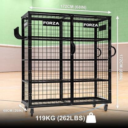FORZA XL Sports Equipment Storage Cabinet & Cart | Portable Rolling Cart with Mesh Shelves & Lockable Design - Ideal for Schools, Gyms and Sports Centers