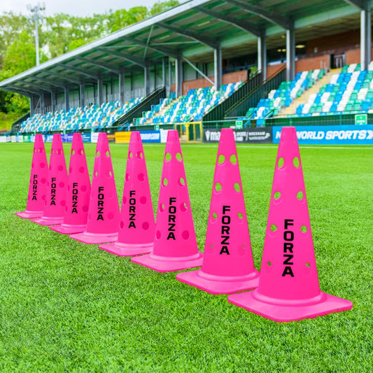 FORZA 20in Training Cones | Adjustable Hurdle System for Customizable Drills | Available in 4 Fluorescent Colors - color: Fluro Pink, size: Pack of 8, style: Without Agility Poles