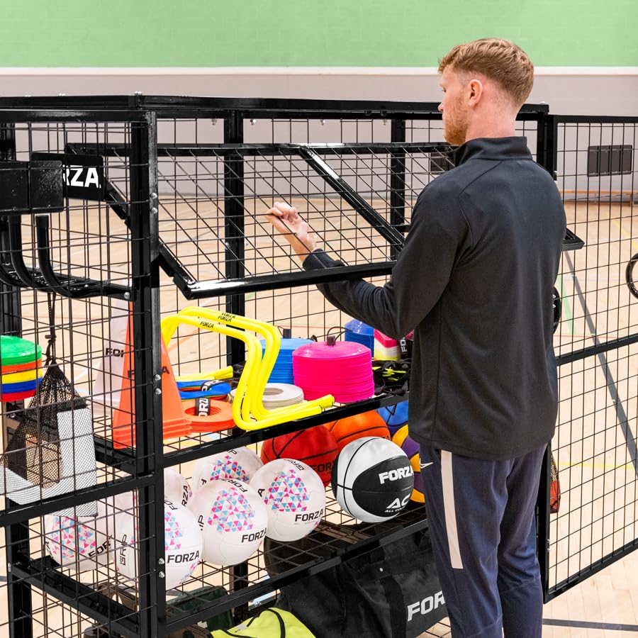 FORZA XL Sports Equipment Storage Cabinet & Cart | Portable Rolling Cart with Mesh Shelves & Lockable Design - Ideal for Schools, Gyms and Sports Centers