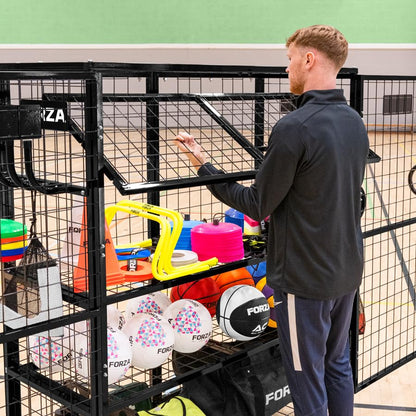 FORZA XL Sports Equipment Storage Cabinet & Cart | Portable Rolling Cart with Mesh Shelves & Lockable Design - Ideal for Schools, Gyms and Sports Centers
