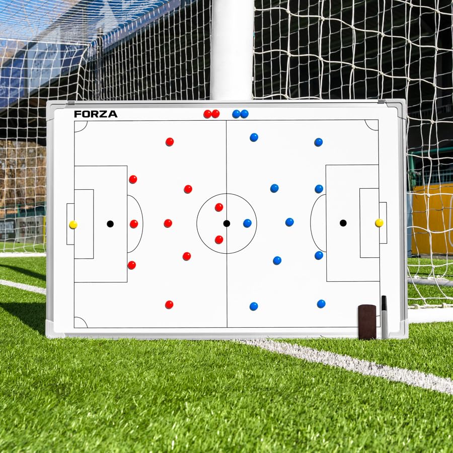 FORZA 35in x 24in Double-Sided Sports Coaching Whiteboard | 13 Sport Options - Dry Erase Board Equipped with Magnetic Markers, Pen & Eraser (Soccer, Without Carry Bag) - size: Without Carry Bag, style: Soccer