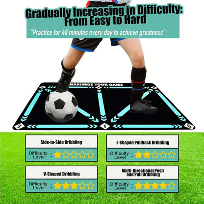 Soccer Training Mat with Video Guide, Kick Trainer & Ball Controller, Soccer Footwork Training Mat for Dribbling, Agility & Coordination, Non-Slip Indoor Outdoor Soccer Training Equipment for All Ages