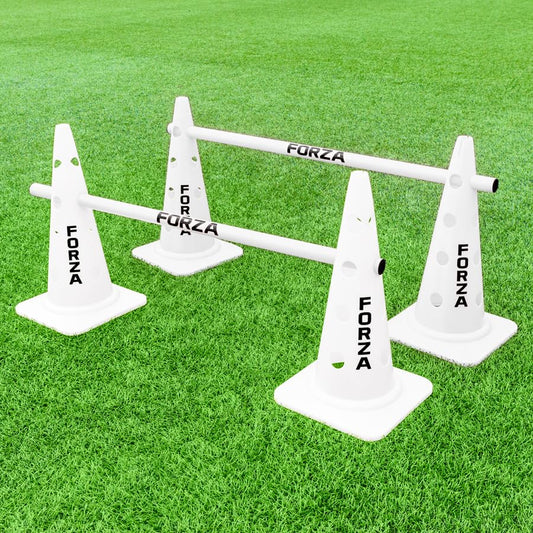FORZA 20in Training Cones | Adjustable Hurdle System for Customizable Drills | Available in 4 Fluorescent Colors - color: White, size: Pack of 4, style: With Agility Poles