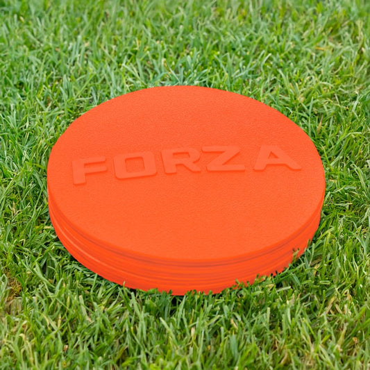 FORZA Flat Disc Markers | Brightly Colored Training Markers for Soccer & Outdoor Play – Available in Mini (Set of 20) or Standard (Set of 10)