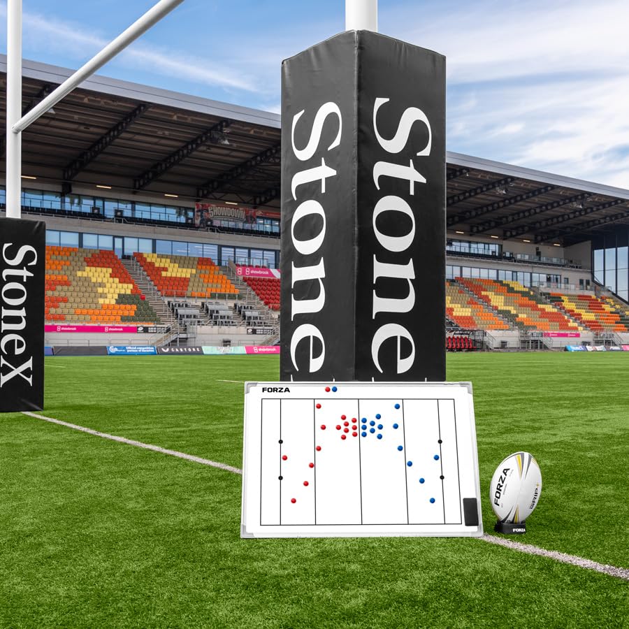 FORZA 35in x 24in Double-Sided Sports Coaching Whiteboard | 13 Sport Options - Dry Erase Board Equipped with Magnetic Markers, Pen & Eraser (Rugby, Without Carry Bag) - size: Without Carry Bag, style: Rugby