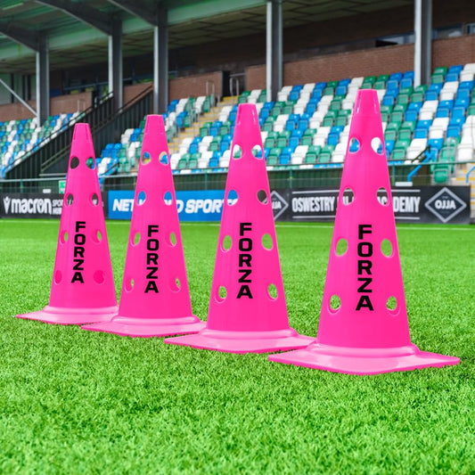FORZA 20in Training Cones | Adjustable Hurdle System for Customizable Drills | Available in 4 Fluorescent Colors - color: Fluro Pink, size: Pack of 4, style: Without Agility Poles