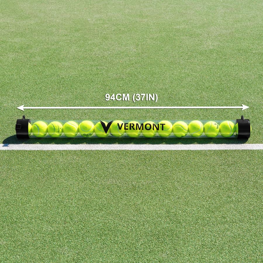 Vermont Tennis Ball Pick-Up Tube | 15 Ball Capacity - Lightweight PVC Design Durable Rubber Base - Quick Release Straps Easy Collection - Training Practice Equipment