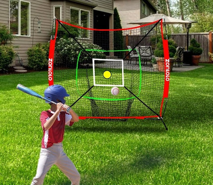 ZONLOLO 6x6ft Portable Baseball & Softball Net for Hitting and Pitching, with Sturdy Bow Frame and Carry Bag, Special Circular Target and Strike Zone for Accurate Throwing Practice, Great for Kids